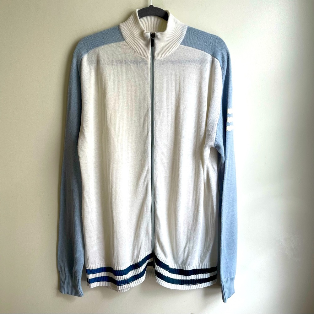 Vintage Triple Five Soul Zip Front Knit Sweater Cotton Blue White Y2K Size XL